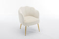 Shell Shape Velvet Fabric Armchair Accent Chair With Gold Legs For Living Room Bedroom,Ivory Ivory Foam Velvet