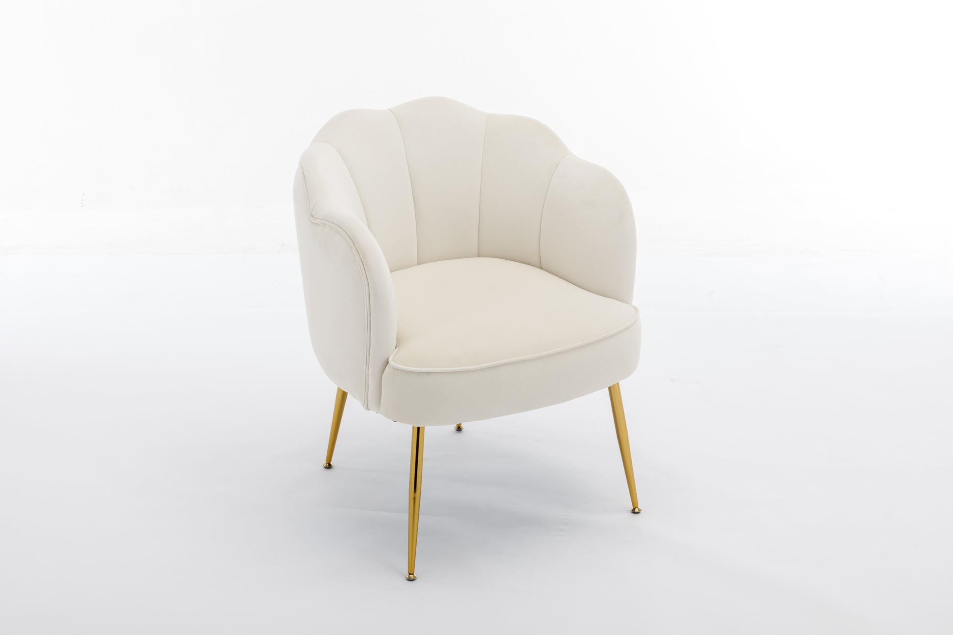 Shell Shape Velvet Fabric Armchair Accent Chair With Gold Legs For Living Room Bedroom,Ivory Ivory Foam Velvet