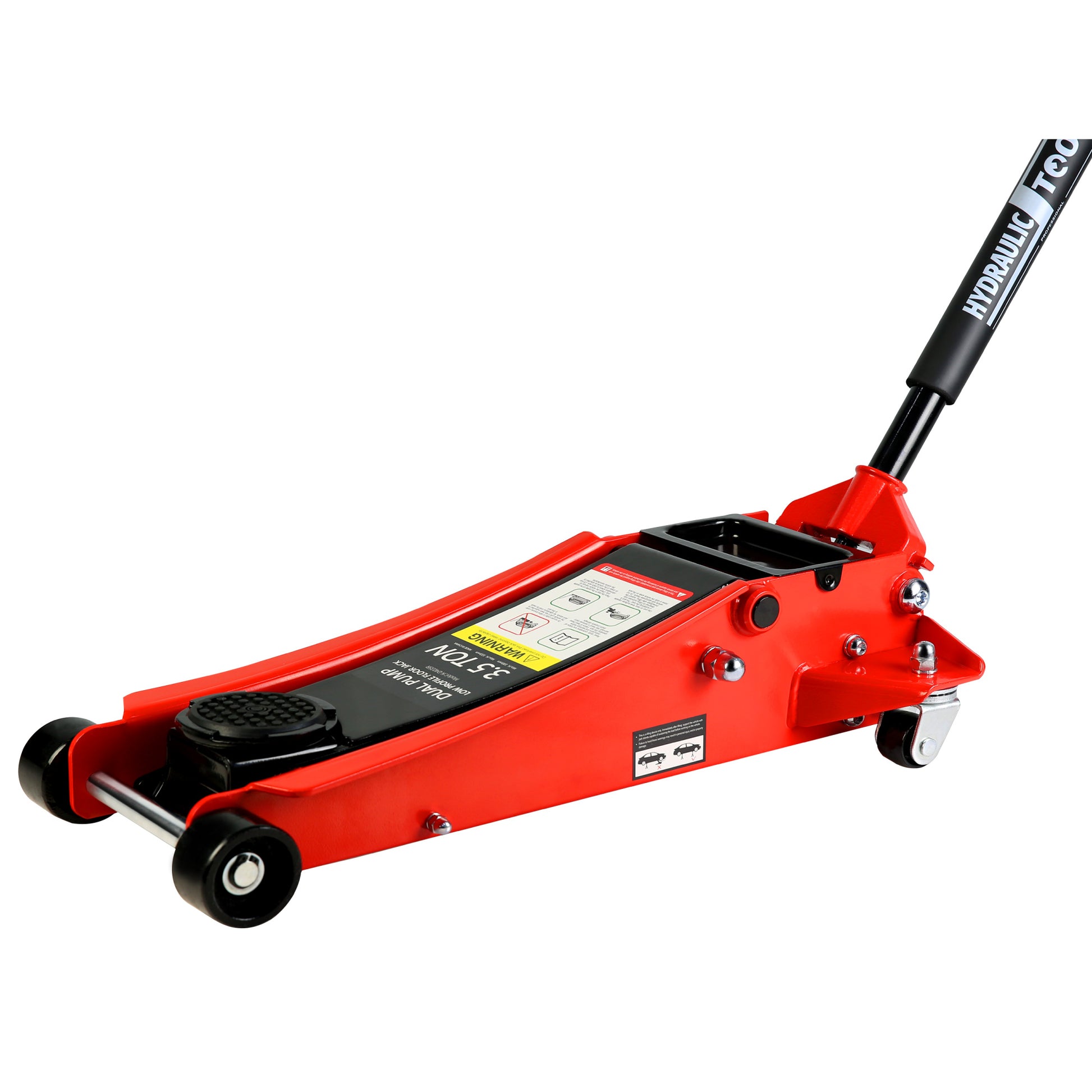 Floor Jack, 3.5 Ton Low Profile Floor Jack, Heavy Duty black+red-steel