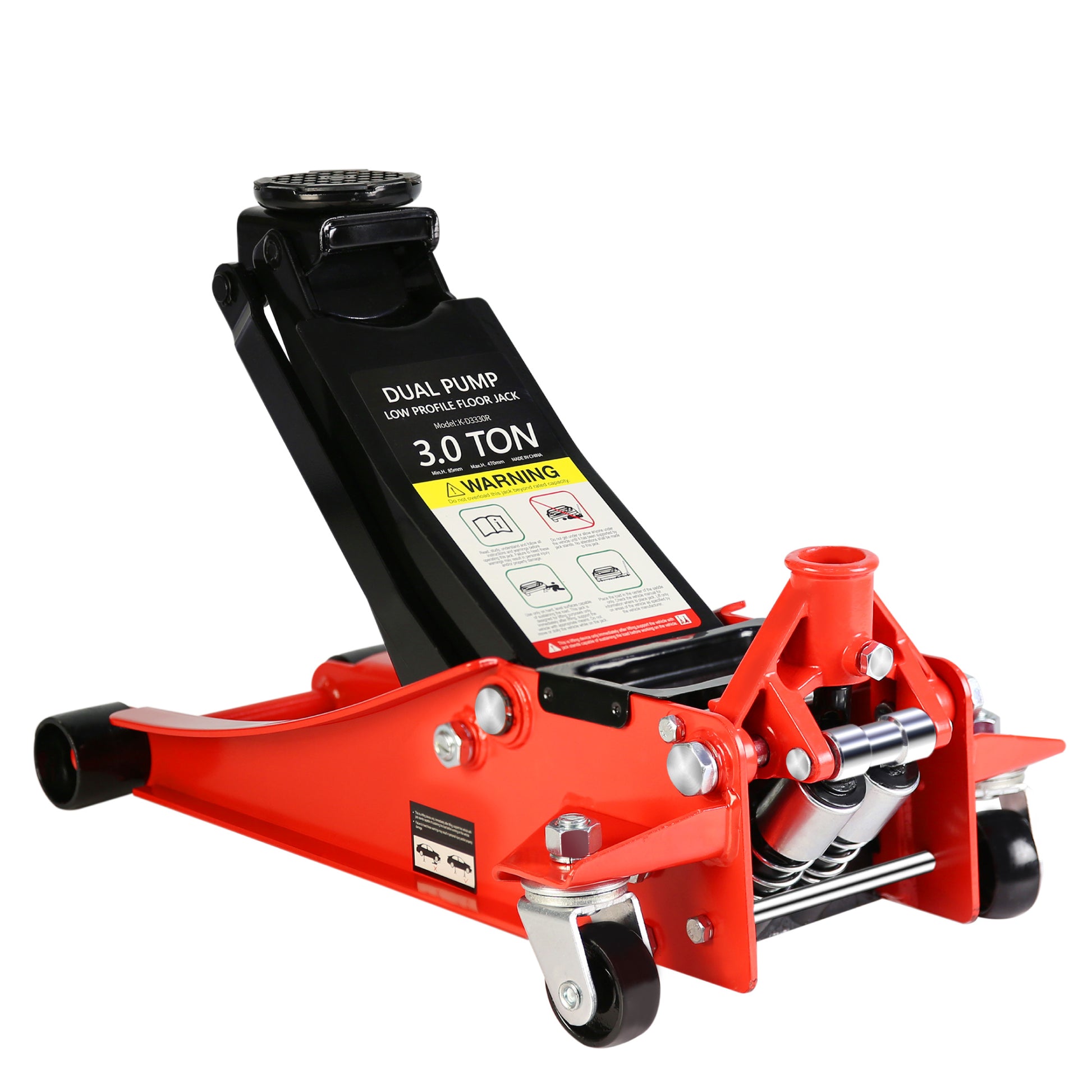 Hydraulic Low Profile and Steel Racing Floor Jack with black+red-steel