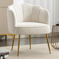 Shell Shape Velvet Fabric Armchair Accent Chair With Gold Legs For Living Room Bedroom,Ivory Ivory Foam Velvet