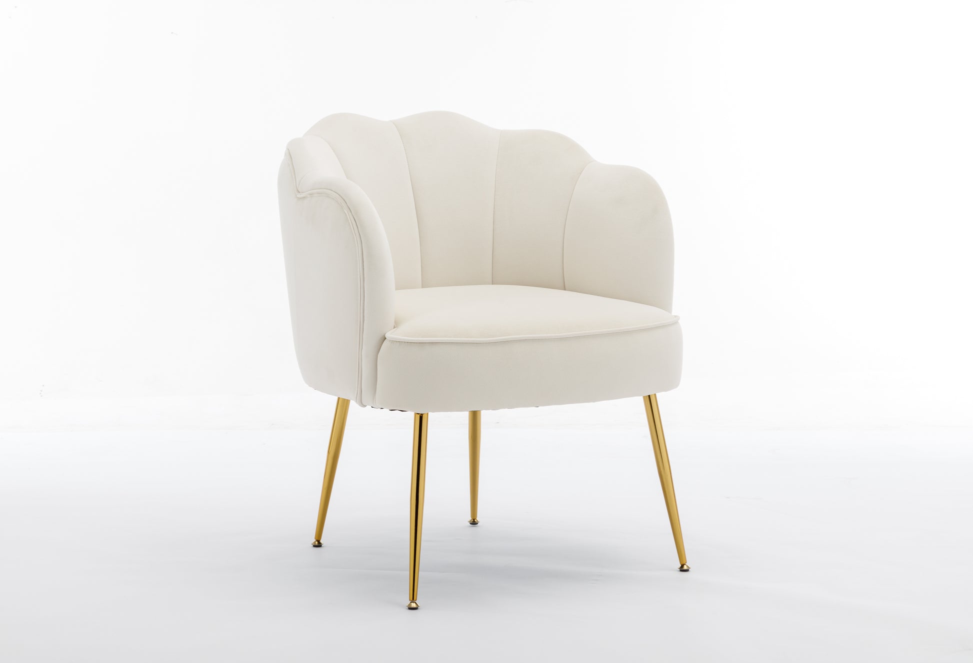 Shell Shape Velvet Fabric Armchair Accent Chair With Gold Legs For Living Room Bedroom,Ivory Ivory Foam Velvet