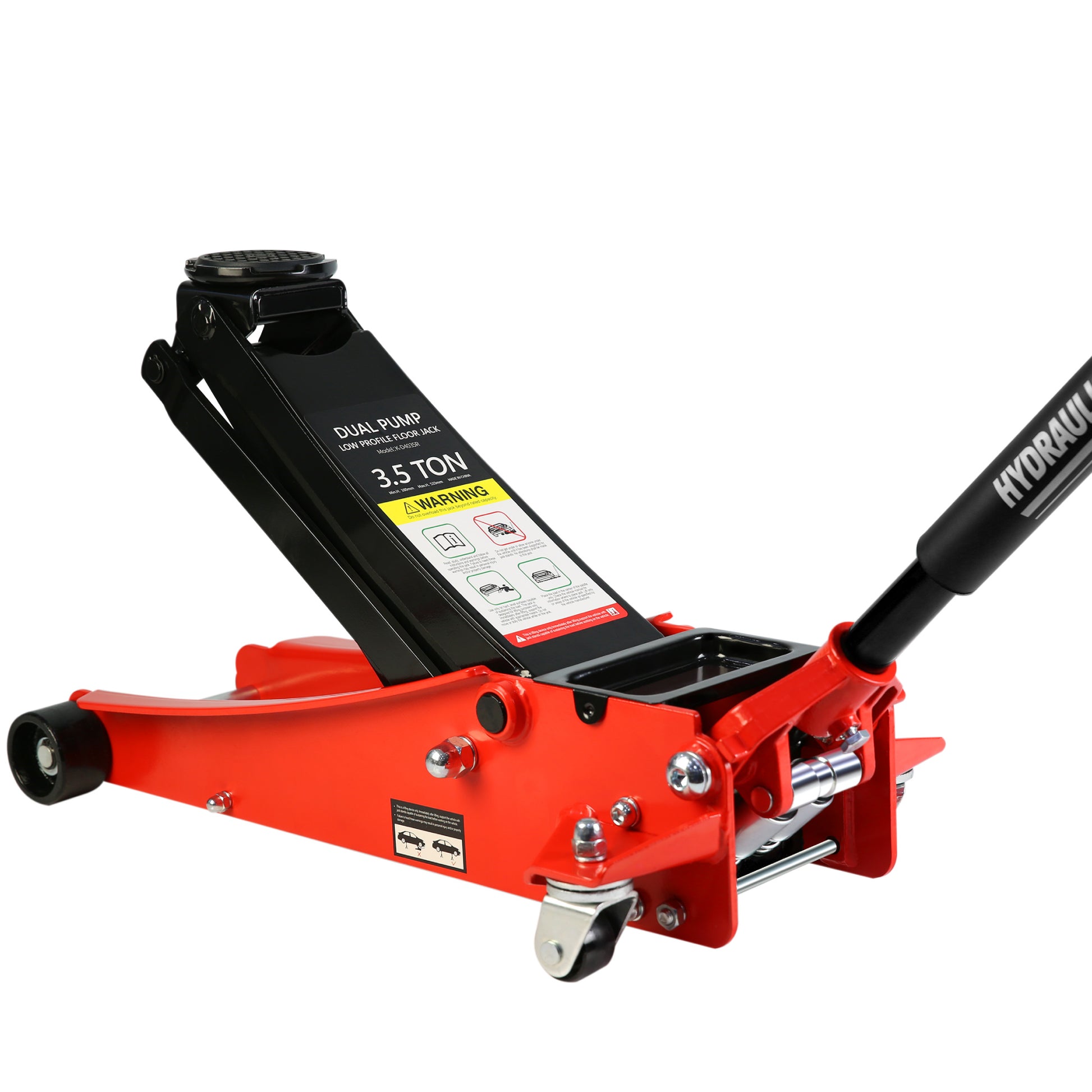 Floor Jack, 3.5 Ton Low Profile Floor Jack, Heavy Duty black+red-steel