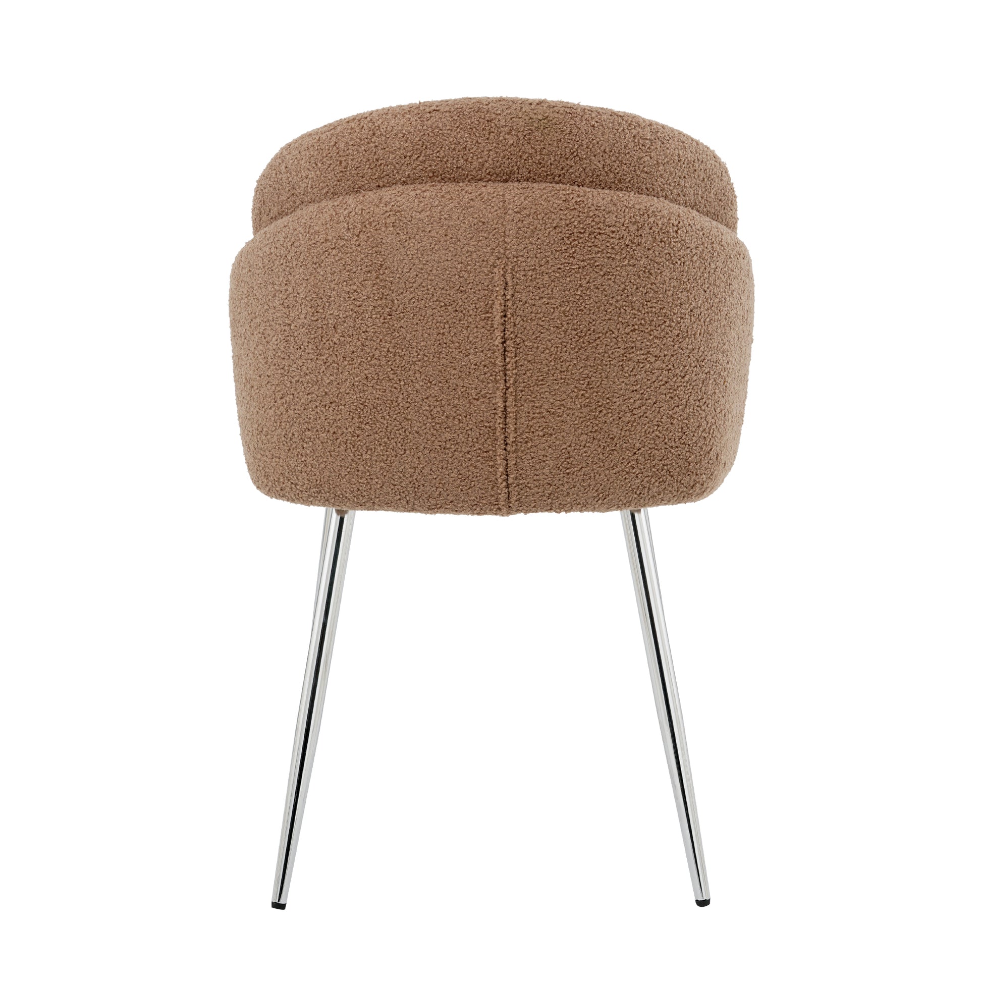 Modern Simple Brown Teddy Fleece Dining Chair Fabric Upholstered Chairs Home Bedroom Stool Back Dressing Chair Chrome Metal Legs Set Of 2 Brown Foam Metal