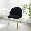 Modern Simple Black Teddy Fleece Dining Chair Fabric Upholstered Chairs Home Bedroom Stool Back Dressing Chair Gold Metal Legs Set Of 2 Black Foam Metal
