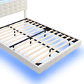 Full Size Floating Bed Frame With Led Lights And Usb Charging,Modern Upholstered Platform Led Bed Frame,White Full White Pu