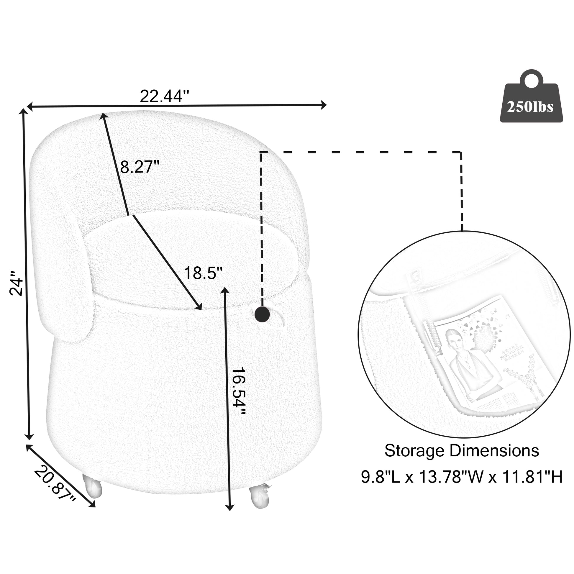 Multi Functional Stool 23 Inches Movable Storage, Pink Teddy Fleece Everywhere In The Bedroom And Living Room Pink Teddy Polyester Blend
