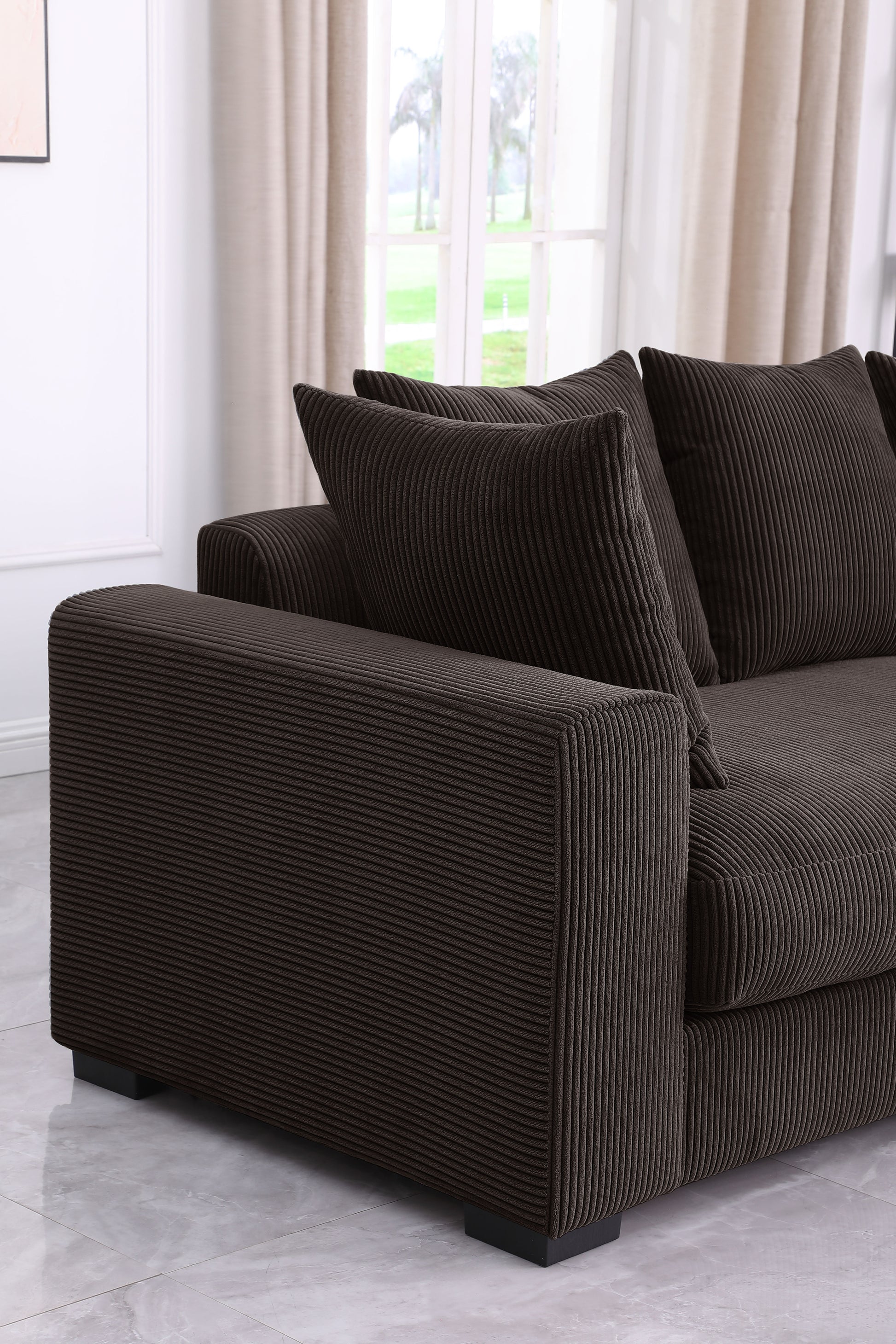 Naomi 3 Piece Upholstered Sectional Dark Brown Foam Corduroy