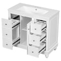 Contemporary White Bathroom Vanity Cabinet 36X18X34 Inches, 4 Drawers & 1 Cabinet Door, Multipurpose Storage, Resin Integrated Sink, Adjustable Shelves, Solid Wood Frame With Mdf White Modern Solid Wood Mdf Resin