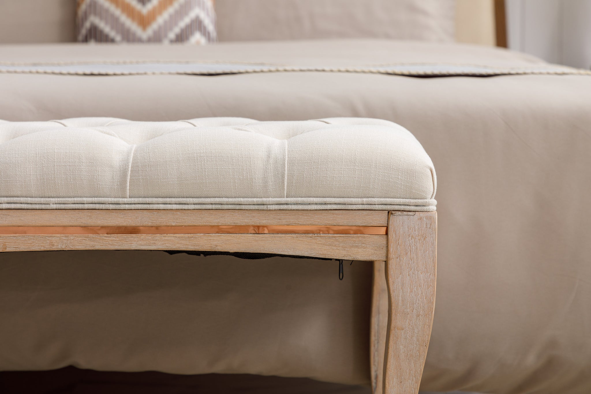 Upholstered Tufted Bench Ottoman , Velvet Dining Bench beige-solid wood