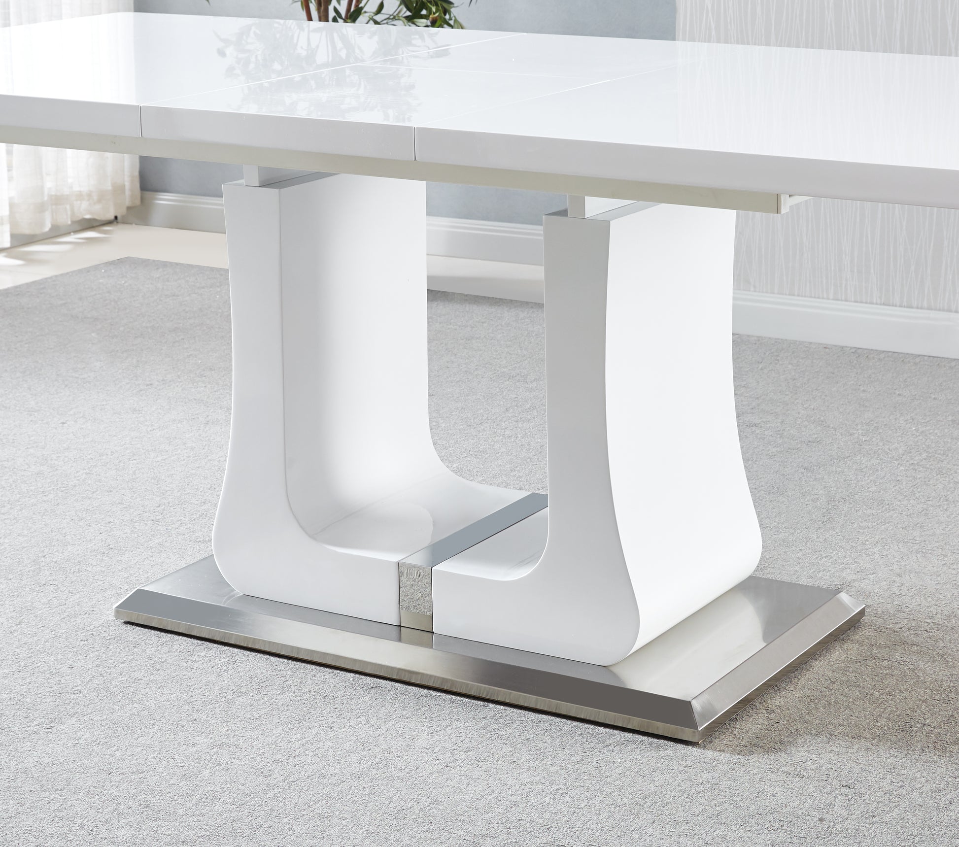 63" 78.7" Extendable Dining Table With Butterfly Leaf, High Gloss Lacquer Coating And Pedestal Base In White Chrome White Mdf