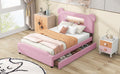 Full Size Upholstered Storage Platform Bed With Cartoon Ears Headboard, Led And Usb, Pink Box Spring Not Required Full Pink Wood Bedroom Bed Frame Upholstered