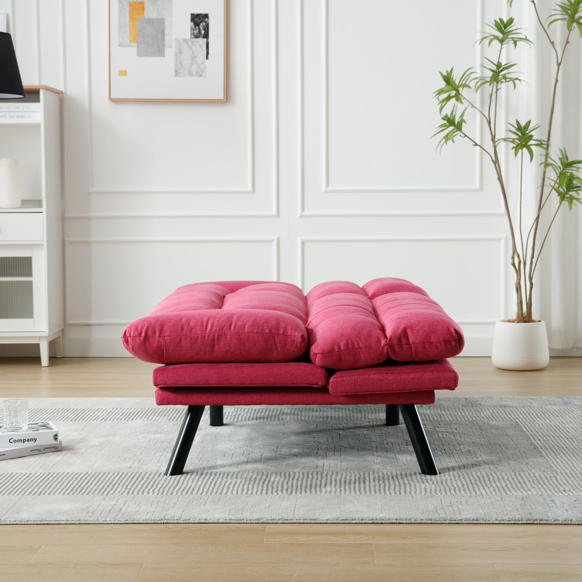 United We Win Furniture,Bedroom Furniture,Living Room Furniture,Sofa With Thick Cushion,Sofa Bed,Sleeper Sofa With Metal Feet. Rose Red Linen 2 Seat