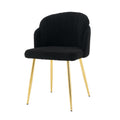 Modern Simple Black Teddy Fleece Dining Chair Fabric Upholstered Chairs Home Bedroom Stool Back Dressing Chair Gold Metal Legs Set Of 2 Black Foam Metal