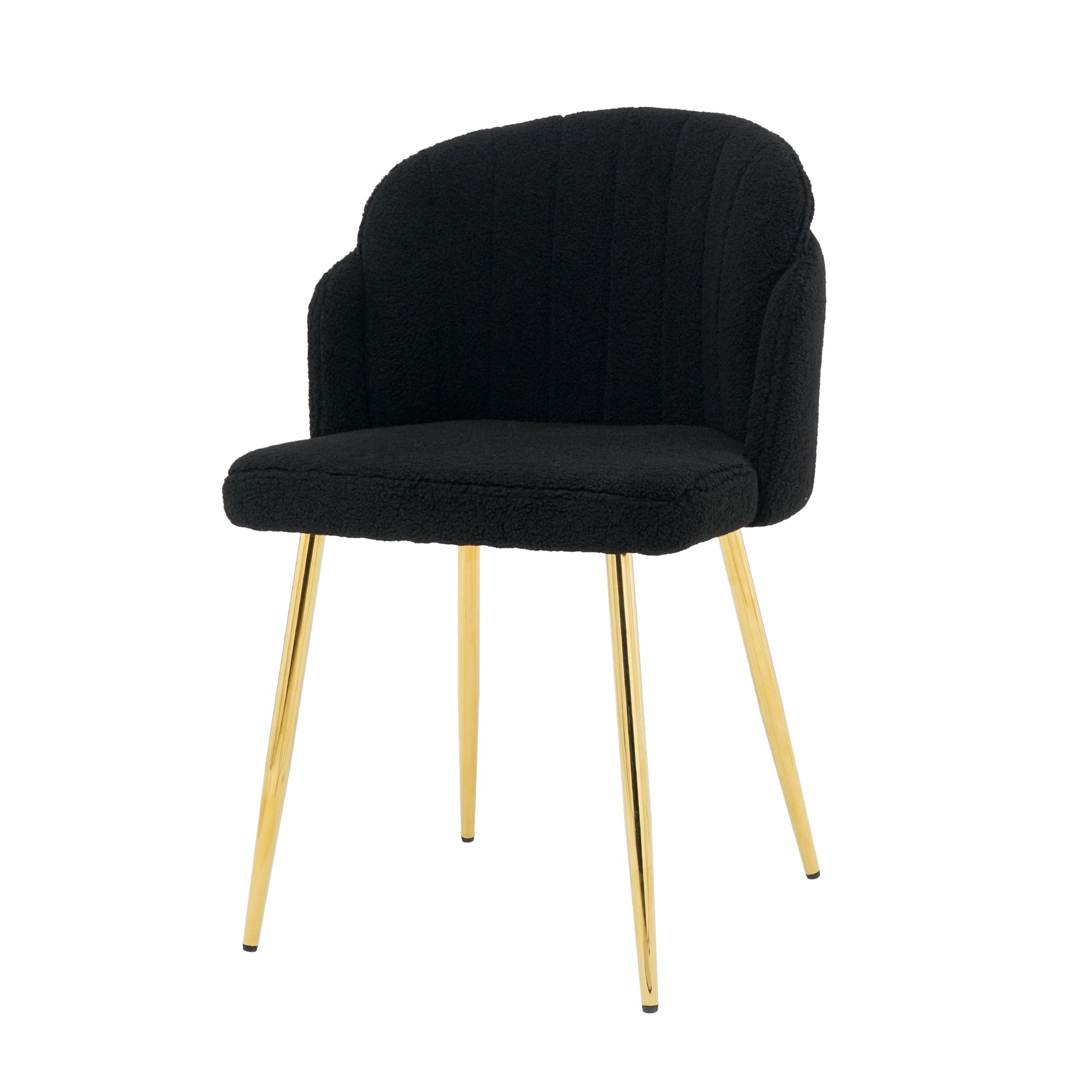 Modern Simple Black Teddy Fleece Dining Chair Fabric Upholstered Chairs Home Bedroom Stool Back Dressing Chair Gold Metal Legs Set Of 2 Black Foam Metal