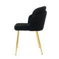 Modern Simple Black Teddy Fleece Dining Chair Fabric Upholstered Chairs Home Bedroom Stool Back Dressing Chair Gold Metal Legs Set Of 2 Black Foam Metal