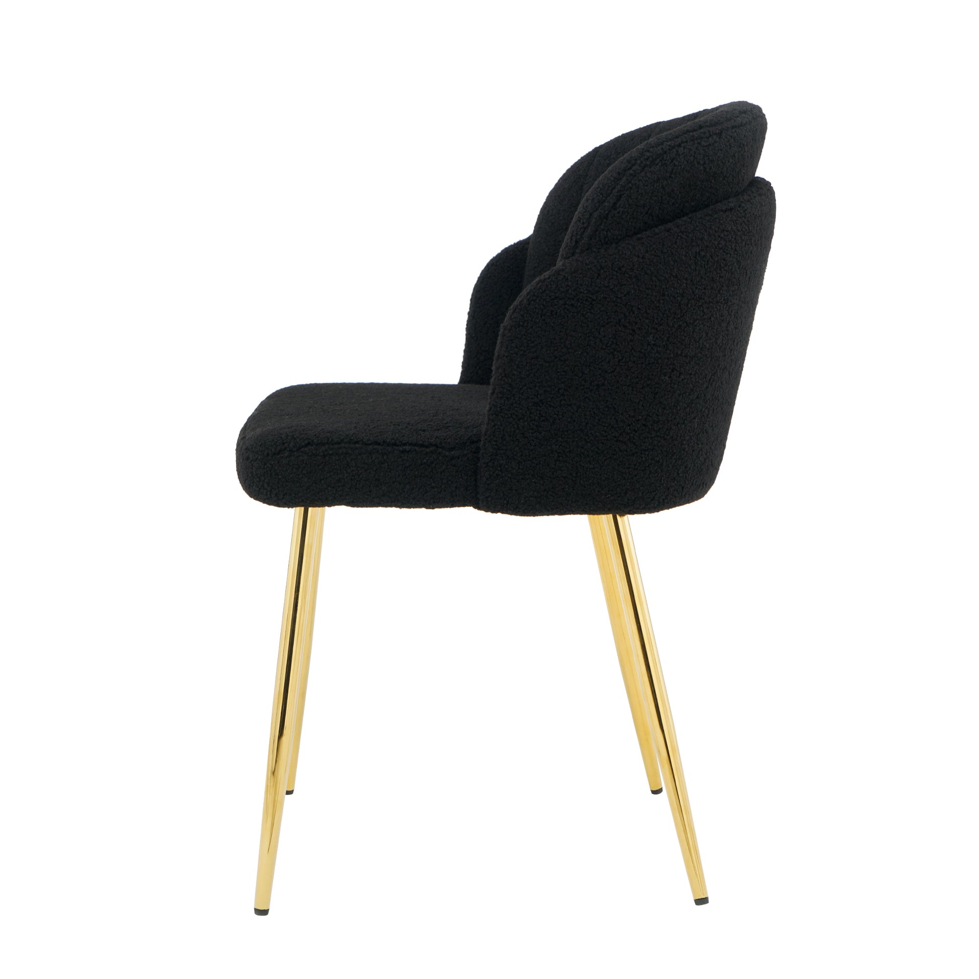 Modern Simple Black Teddy Fleece Dining Chair Fabric Upholstered Chairs Home Bedroom Stool Back Dressing Chair Gold Metal Legs Set Of 2 Black Foam Metal