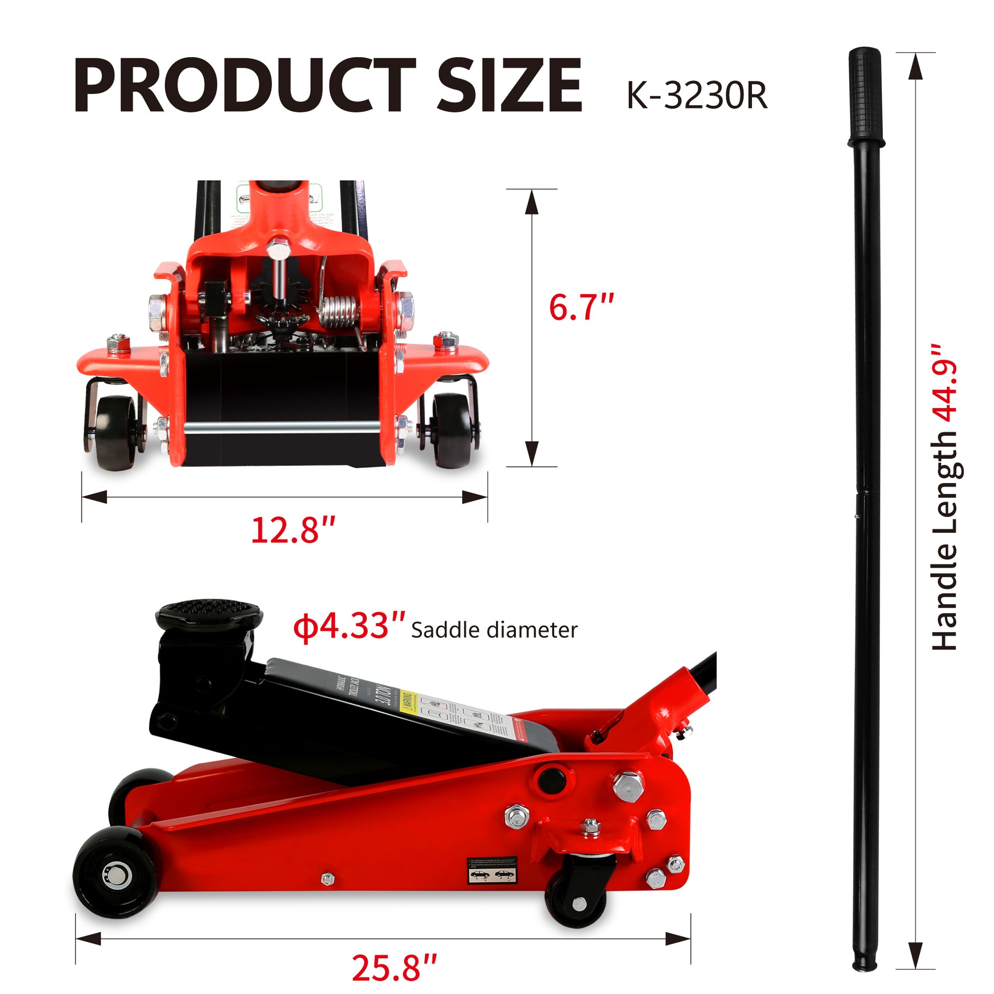 Hydraulic Trolley Low Profile And Steel Racing Floor Jack With Piston Quick Lift Pump,3Ton 6,000 Lb Capacity, Lifting Range 5.1" 20" Black Red Steel