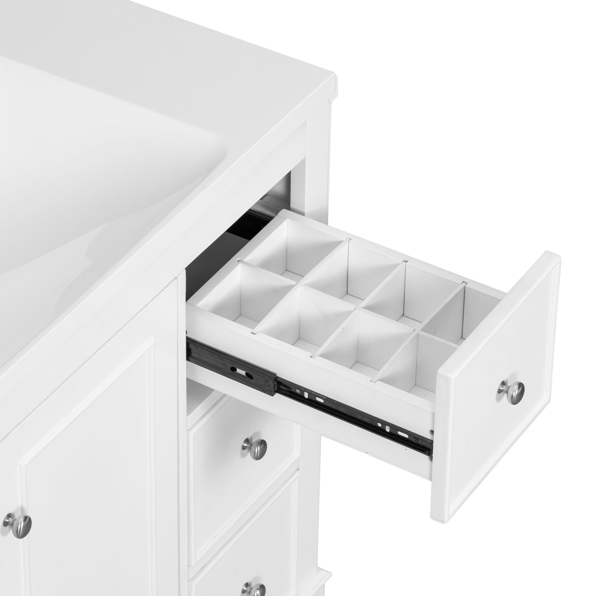 Contemporary White Bathroom Vanity Cabinet 36X18X34 Inches, 4 Drawers & 1 Cabinet Door, Multipurpose Storage, Resin Integrated Sink, Adjustable Shelves, Solid Wood Frame With Mdf White Modern Solid Wood Mdf Resin