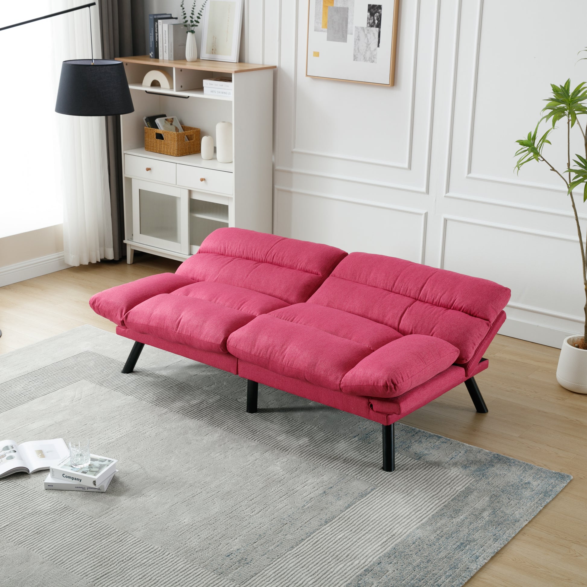 United We Win Furniture,Bedroom Furniture,Living Room Furniture,Sofa With Thick Cushion,Sofa Bed,Sleeper Sofa With Metal Feet. Rose Red Linen 2 Seat