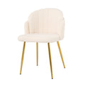 Modern Simple Teddy Fleece Dining Chair Fabric Upholstered Chairs Home Bedroom Stool Back Dressing Chair Gold Metal Legs Set Of 2 Beige Metal