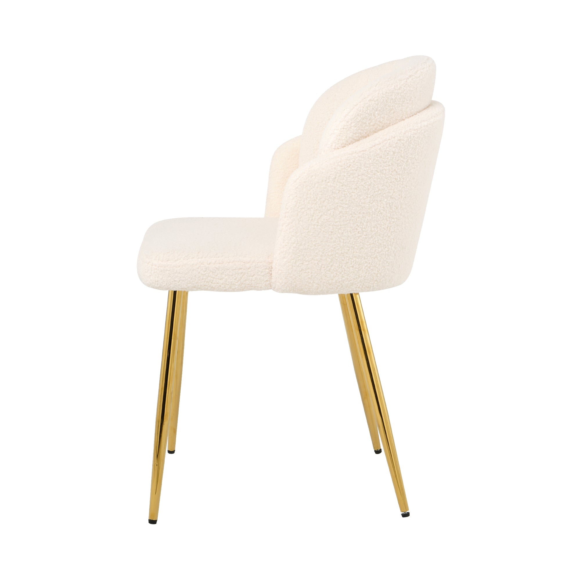 Modern Simple Teddy Fleece Dining Chair Fabric Upholstered Chairs Home Bedroom Stool Back Dressing Chair Gold Metal Legs Set Of 2 Beige Metal