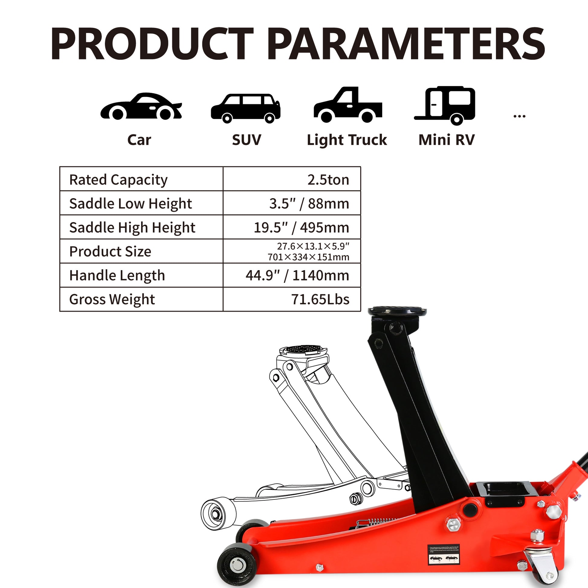 2.5 Ton Low Profile Floor Jack,Steel Racing Floor Jack With Dual Pistonsquick Lift Pump,Hydraulic Floor Jack Lifting Range 3.5" 19.5" Black Red Steel