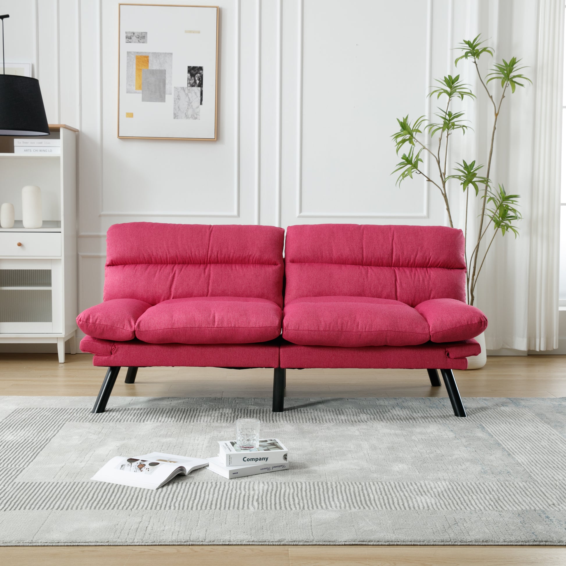 United We Win Furniture,Bedroom Furniture,Living Room Furniture,Sofa With Thick Cushion,Sofa Bed,Sleeper Sofa With Metal Feet. Rose Red Linen 2 Seat