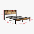Queen Bed Frame With Storage Headboard, Metal Platform Bed With Charging Station, Bookcase Storage, No Box Spring Needed, Easy Assembly, Noise Free, Black Box Spring Not Required Queen Black Iron Brown Bedroom Bed Frame Metal & Wood