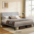 Light Grey Bed Frame With Adjustable Border Headboard Queen Size Box Spring Not Required Queen Light Grey Iron Light Brown Bedroom Modern Bed Frame Polyester Iron