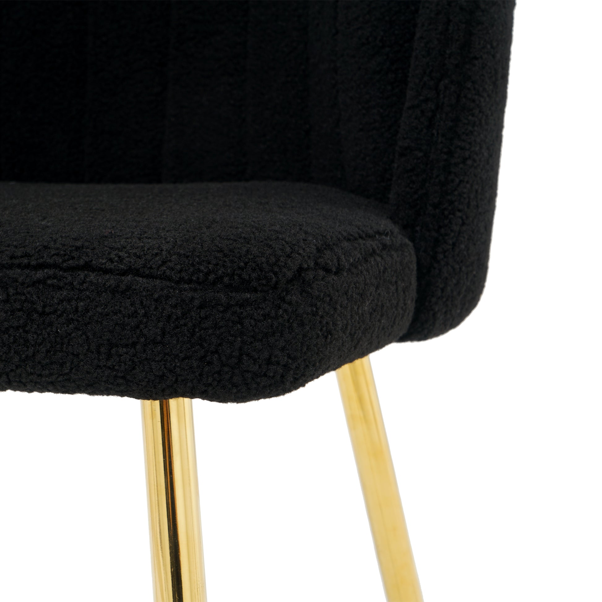 Modern Simple Black Teddy Fleece Dining Chair Fabric Upholstered Chairs Home Bedroom Stool Back Dressing Chair Gold Metal Legs Set Of 2 Black Foam Metal