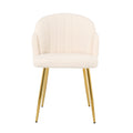 Modern Simple Teddy Fleece Dining Chair Fabric Upholstered Chairs Home Bedroom Stool Back Dressing Chair Gold Metal Legs Set Of 2 Beige Metal