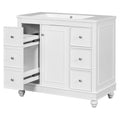 Contemporary White Bathroom Vanity Cabinet 36X18X34 Inches, 4 Drawers & 1 Cabinet Door, Multipurpose Storage, Resin Integrated Sink, Adjustable Shelves, Solid Wood Frame With Mdf White Modern Solid Wood Mdf Resin