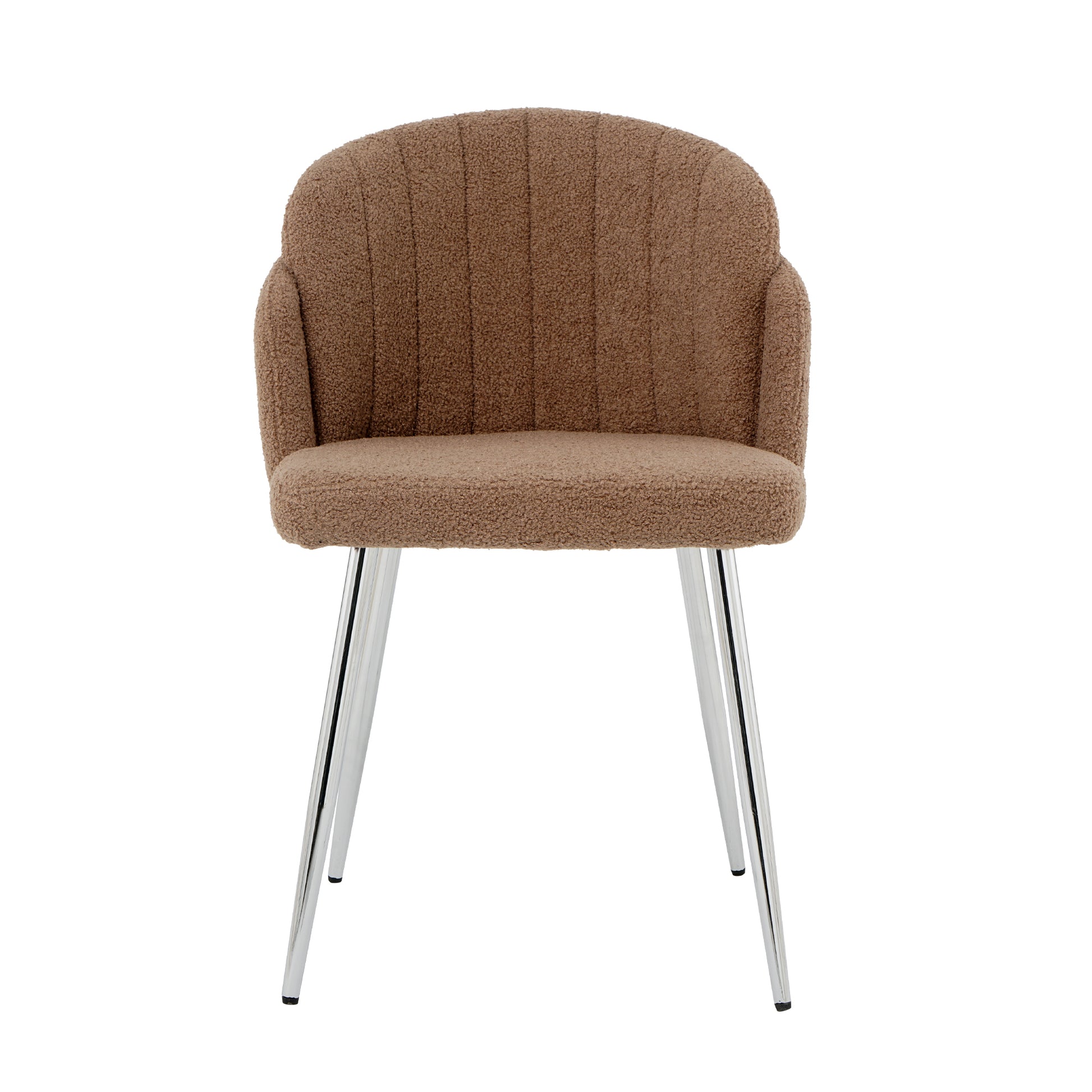 Modern Simple Brown Teddy Fleece Dining Chair Fabric Upholstered Chairs Home Bedroom Stool Back Dressing Chair Chrome Metal Legs Set Of 2 Brown Foam Metal