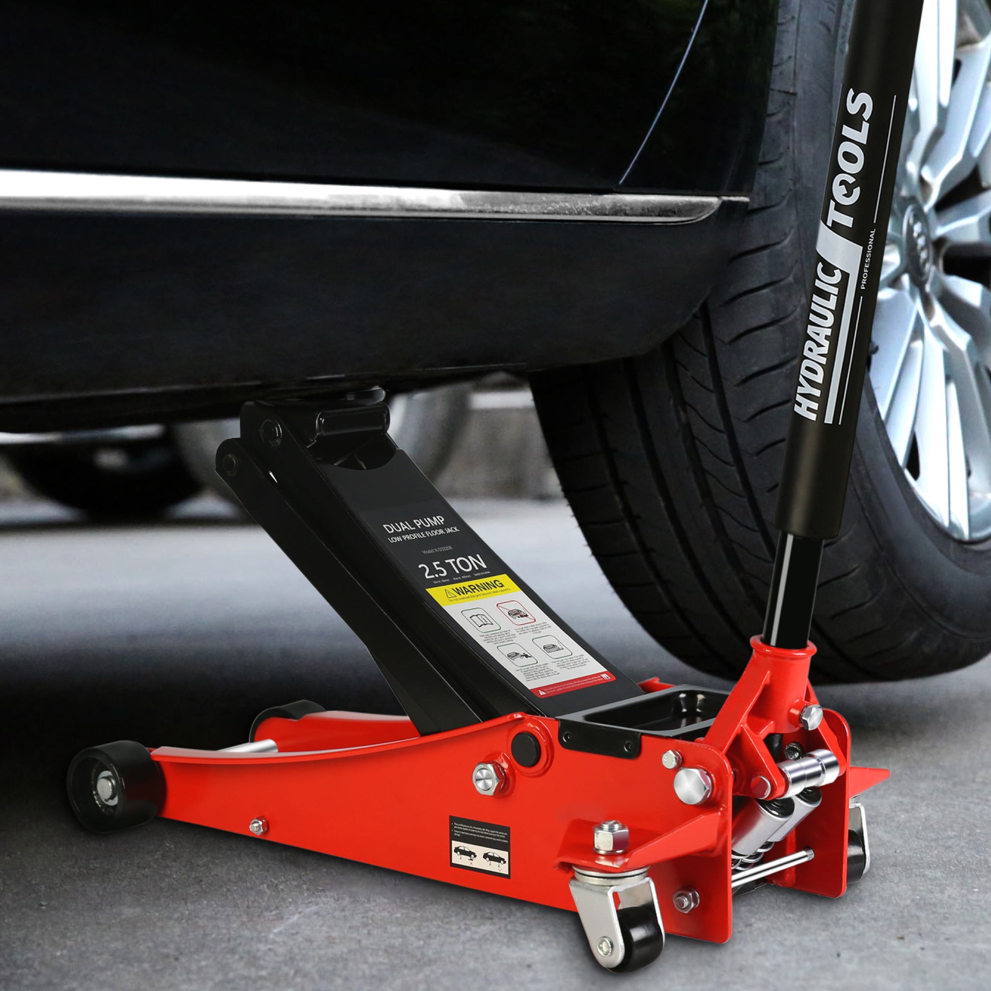 2.5 Ton Low Profile Floor Jack,Steel Racing Floor Jack black+red-steel