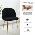 Modern Simple Black Teddy Fleece Dining Chair Fabric Upholstered Chairs Home Bedroom Stool Back Dressing Chair Gold Metal Legs Set Of 2 Black Foam Metal