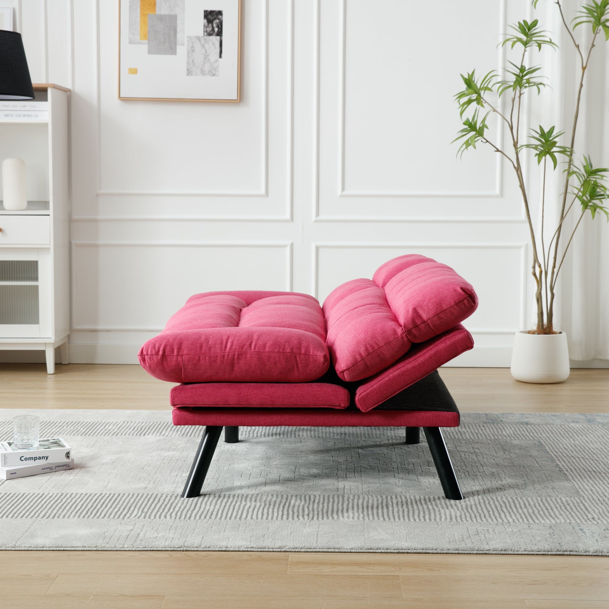 United We Win Furniture,Bedroom Furniture,Living Room Furniture,Sofa With Thick Cushion,Sofa Bed,Sleeper Sofa With Metal Feet. Rose Red Linen 2 Seat