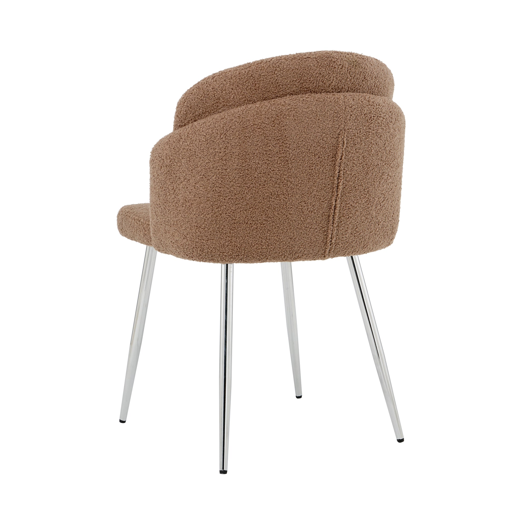 Modern Simple Brown Teddy Fleece Dining Chair Fabric Upholstered Chairs Home Bedroom Stool Back Dressing Chair Chrome Metal Legs Set Of 2 Brown Foam Metal