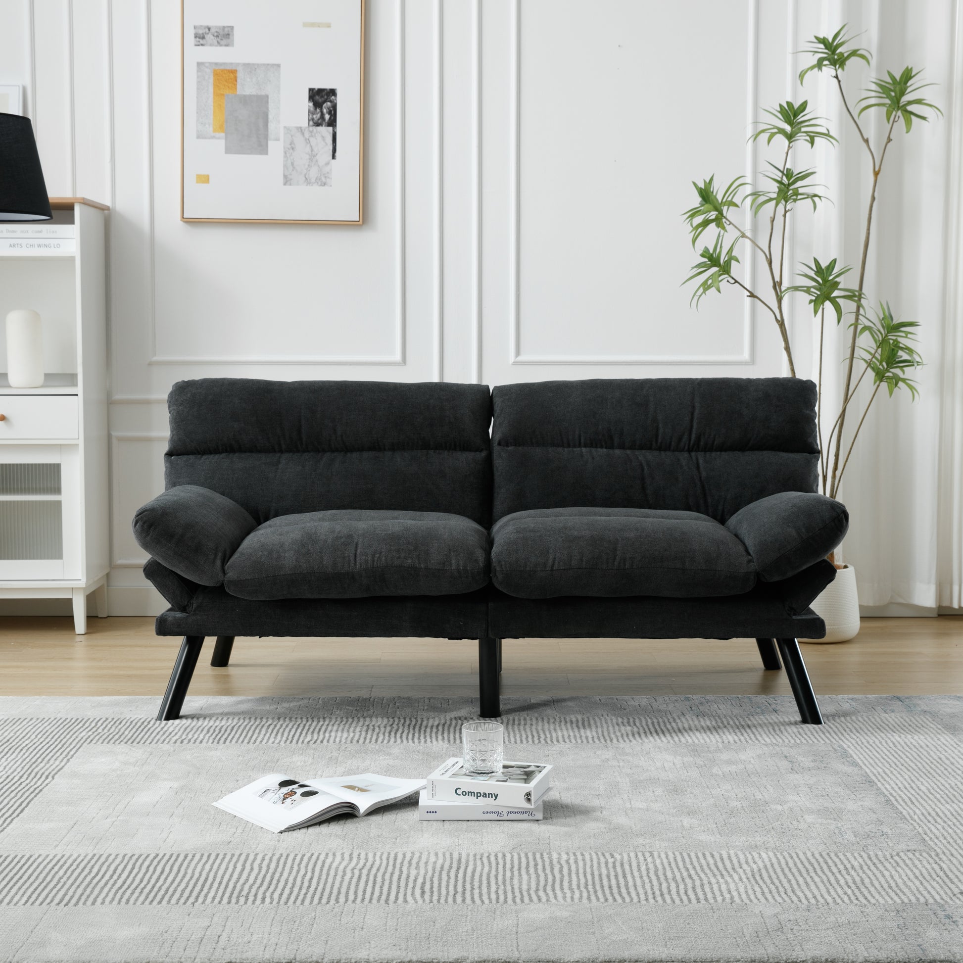 United We Win Furniture,Bedroom Furniture,Living Room Furniture,Sofa With Thick Cushion,Sofa Bed,Sleeper Sofa With Metal Feet. Dark Gray Linen 2 Seat