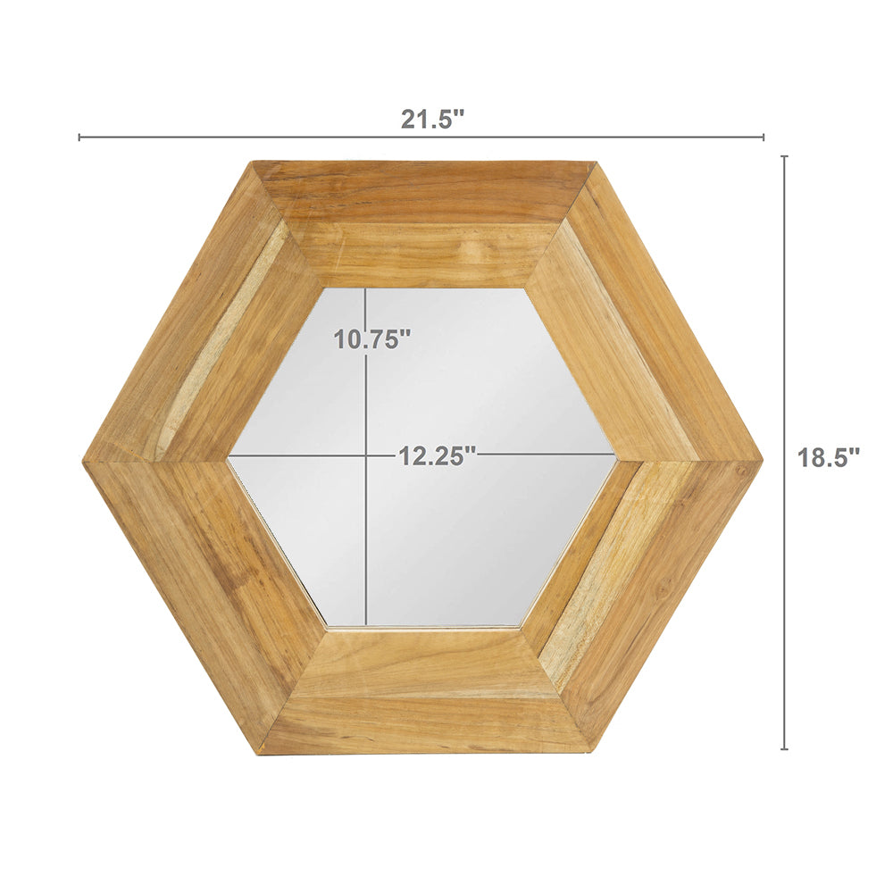 18.5" x 18.5" Hexagon Mirror with Natural Wood Frame natural-wood+glass