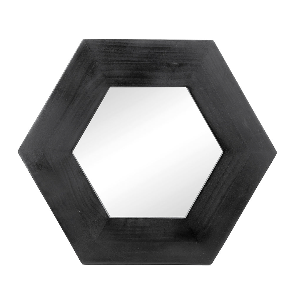 18.5" x 18.5" Hexagon Mirror with Solid Wood Frame black-wood+glass