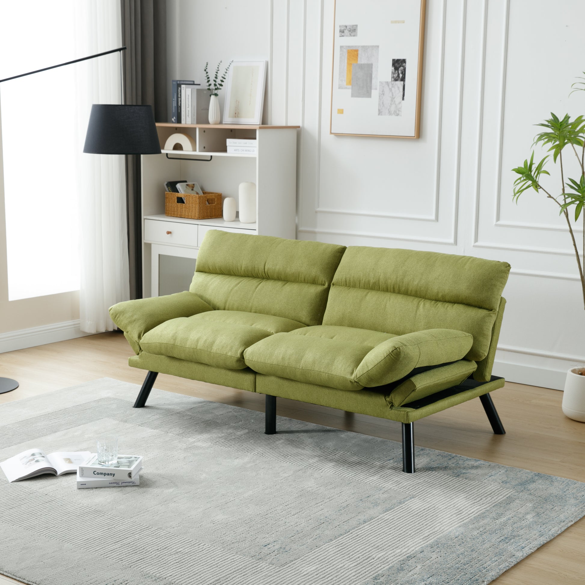 United We Win Furniture,Bedroom Furniture,Living Room Furniture,Sofa With Thick Cushion,Sofa Bed,Sleeper Sofa With Metal Feet. Green Linen 2 Seat