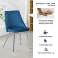 Modern Simple Velvet Blue Dining Chair Home Bedroom Stool Back Dressing Chair Student Desk Chair Chrome Metal Legs Set Of 4 Metal Blue Velvet