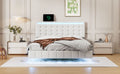 Full Size Floating Bed Frame With Led Lights And Usb Charging,Modern Upholstered Platform Led Bed Frame,White Full White Pu