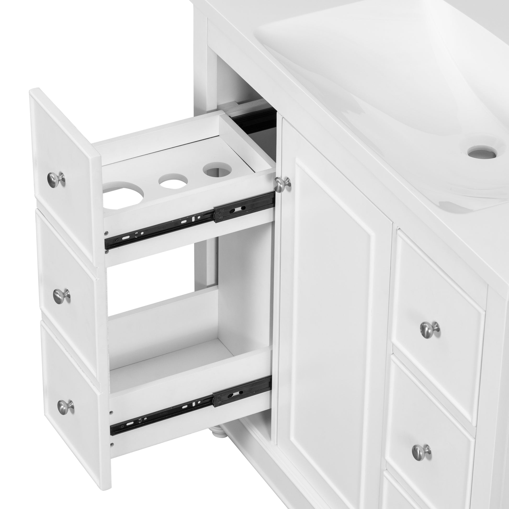 Contemporary White Bathroom Vanity Cabinet 36X18X34 Inches, 4 Drawers & 1 Cabinet Door, Multipurpose Storage, Resin Integrated Sink, Adjustable Shelves, Solid Wood Frame With Mdf White Modern Solid Wood Mdf Resin