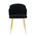 Modern Simple Black Teddy Fleece Dining Chair Fabric Upholstered Chairs Home Bedroom Stool Back Dressing Chair Gold Metal Legs Set Of 2 Black Foam Metal