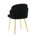 Modern Simple Black Teddy Fleece Dining Chair Fabric Upholstered Chairs Home Bedroom Stool Back Dressing Chair Gold Metal Legs Set Of 2 Black Foam Metal