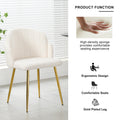 Modern Simple Teddy Fleece Dining Chair Fabric Upholstered Chairs Home Bedroom Stool Back Dressing Chair Gold Metal Legs Set Of 2 Beige Metal