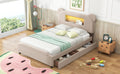 Full Size Upholstered Storage Platform Bed With Cartoon Ears Shaped Headboard, Led And Usb, Beige Box Spring Not Required Full Beige Wood Bedroom Bed Frame Upholstered