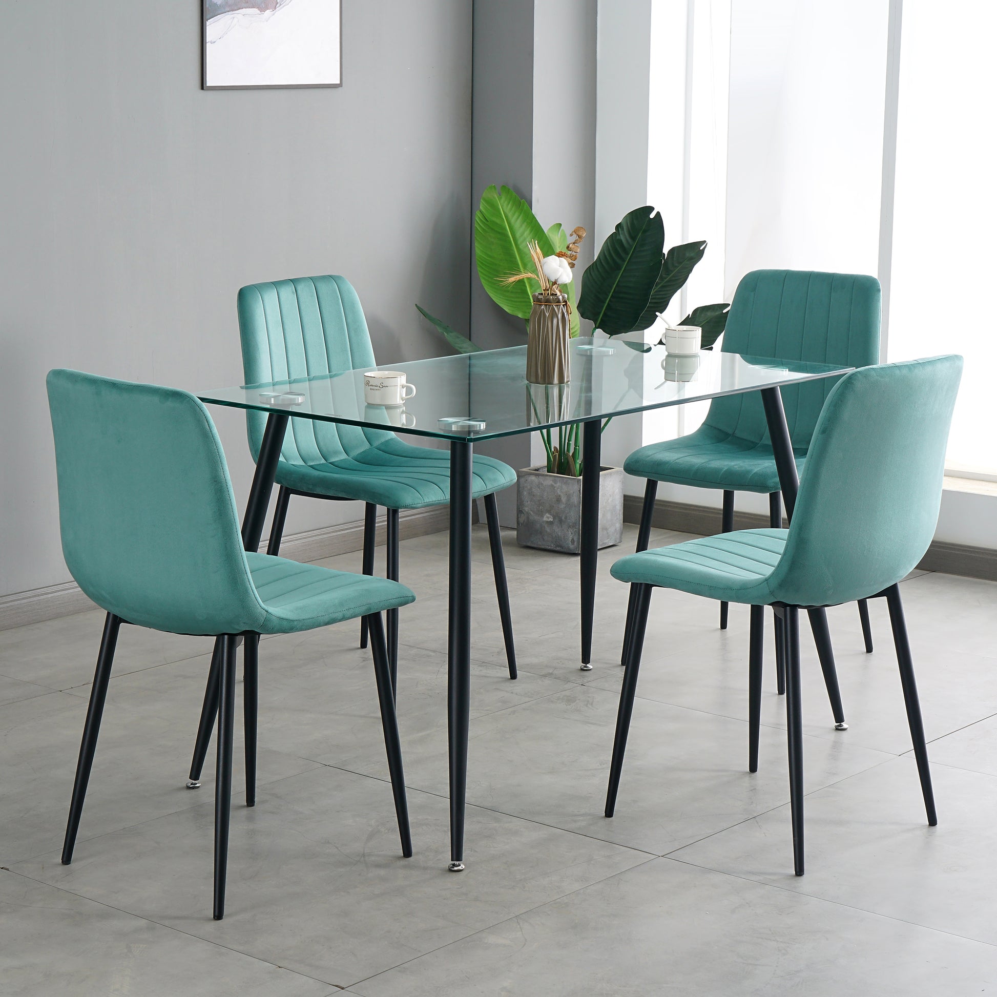 Indoor Velvet Dining Chair, Modern Dining Kitchen Chair With Cushion Seat Back Black Coated Metal Legs Upholstered Side Chair For Home Kitchen Restaurant And Living Room Set Of 4 Teal Metal